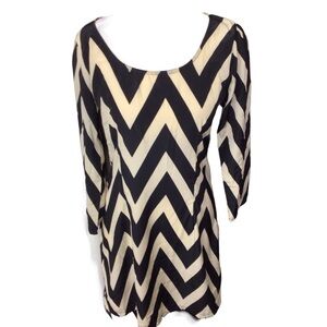 Chevron Patterned Black and Cream Women's Mini Dress